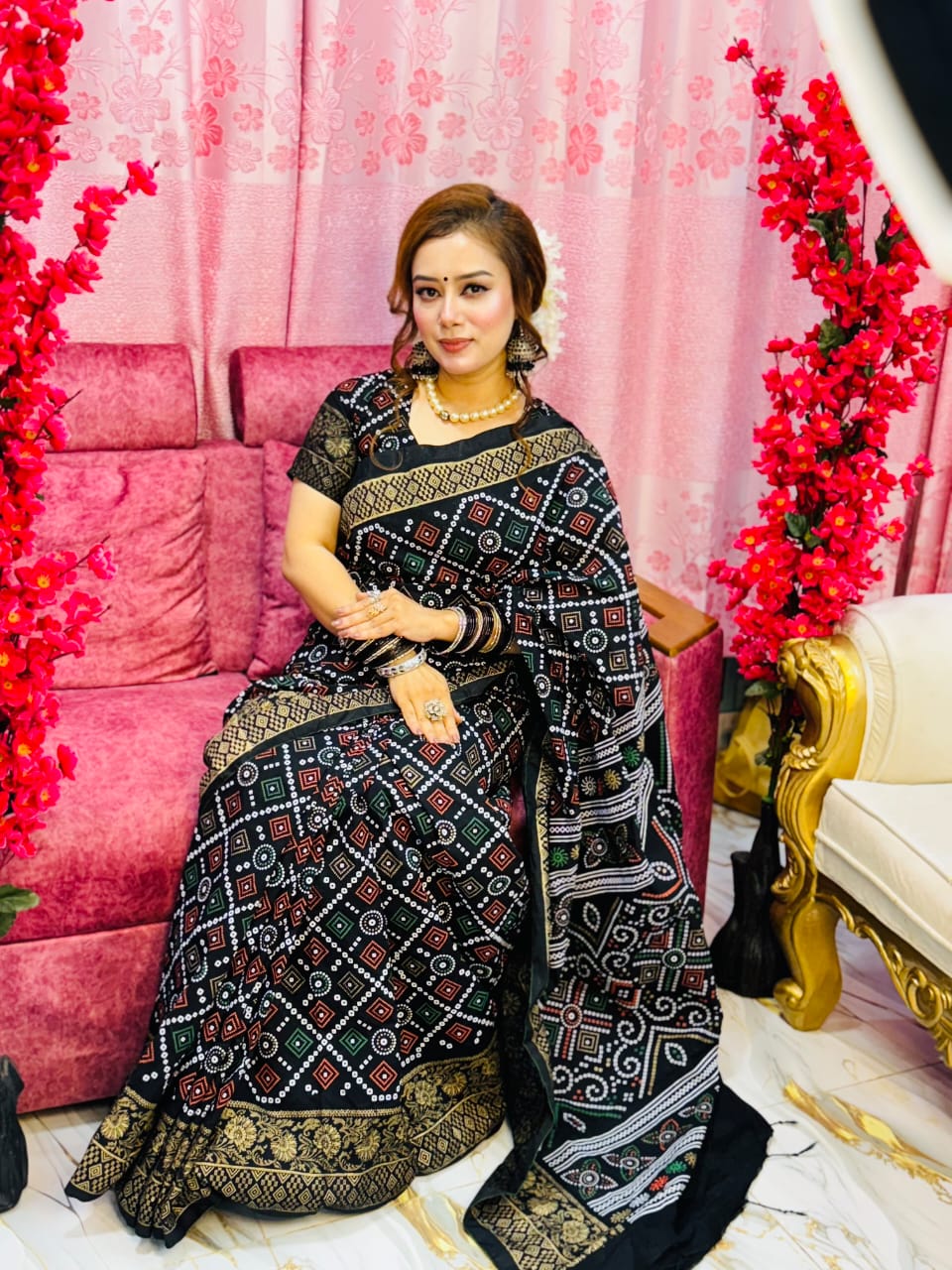স্কিনপ্রিন্ট ধুপিয়ান সিল্ক শাড়ী