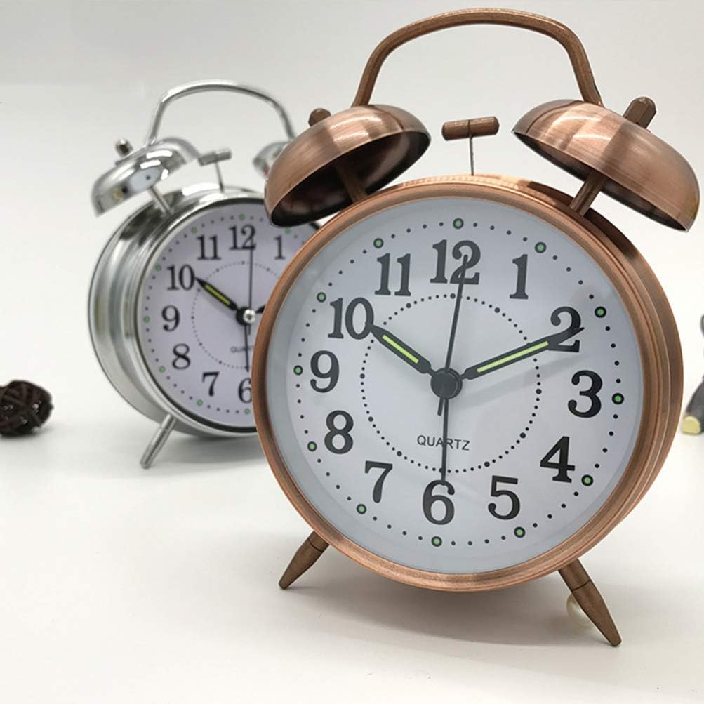Round Cooper Metal Twin Bell Alarm Clock (Color SilVer)
