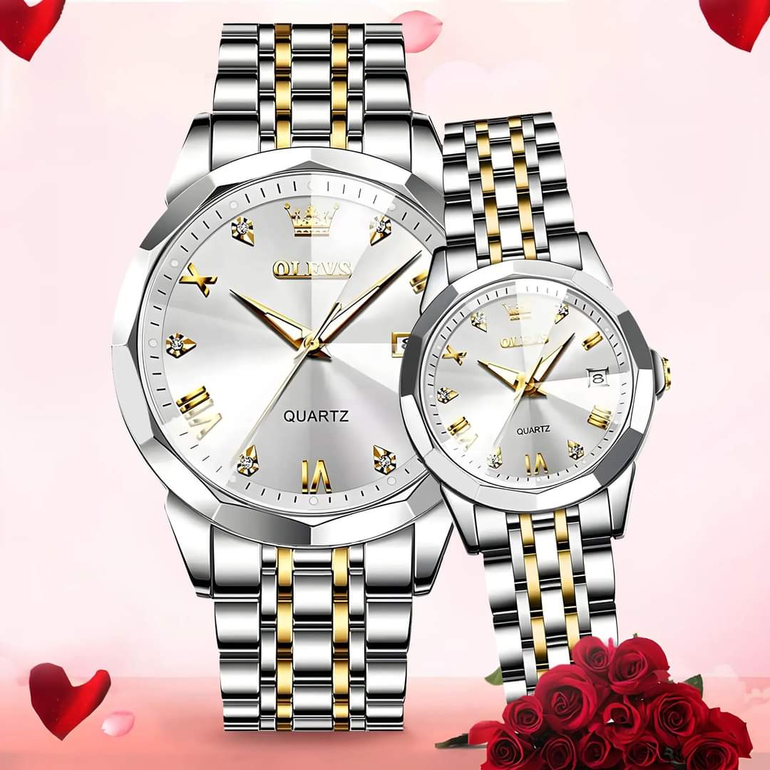 Olevs Stainless Steel fashionable Couple watches Butter Fly Lock Silver black