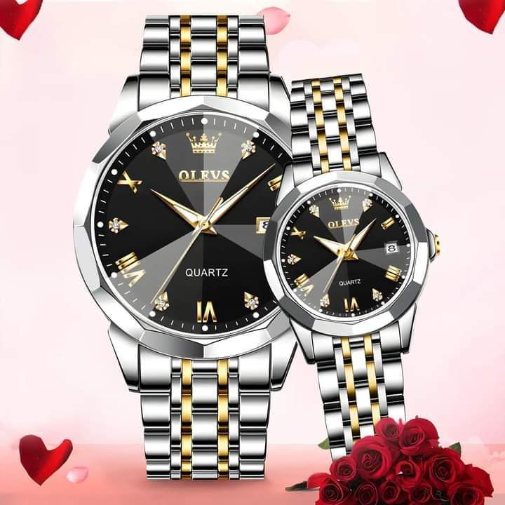 Olevs Stainless Steel fashionable Couple watches Butter Fly Lock Silver black