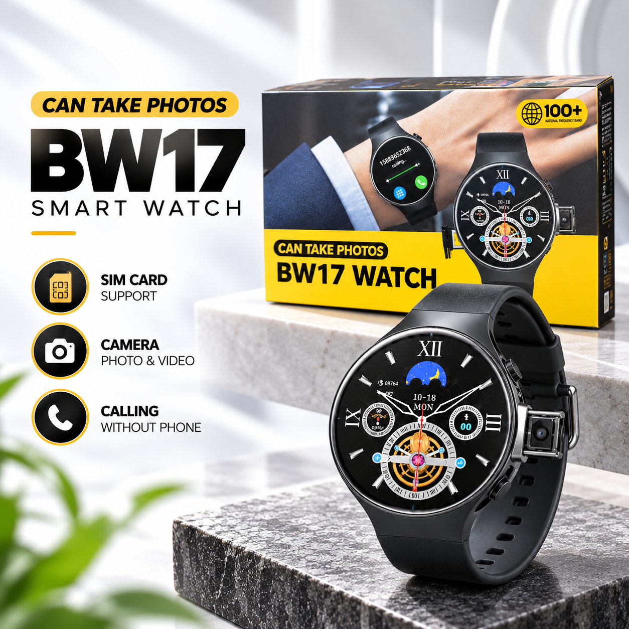 BW17 Smart Watch with Built-in Camera & SIM Card Support (Round Dial)