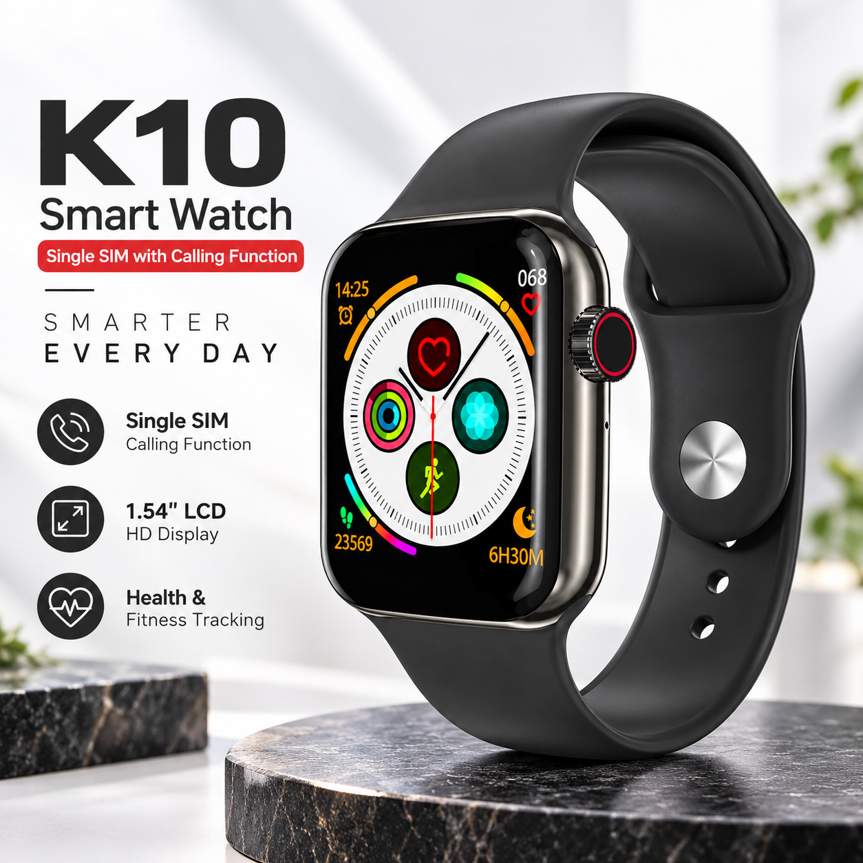 K10 Single SIM Smart Watch with Calling Function & 1.54" LCD HD Display